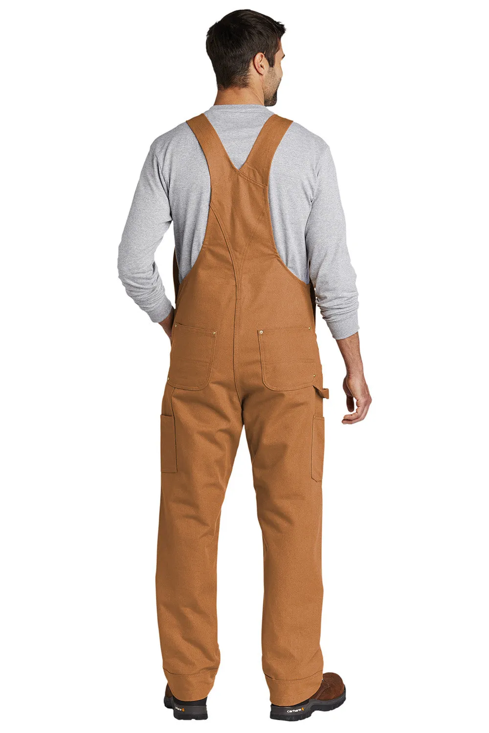 Carhartt Mens Duck Unlined Bib Overalls w/ Pockets - Brown