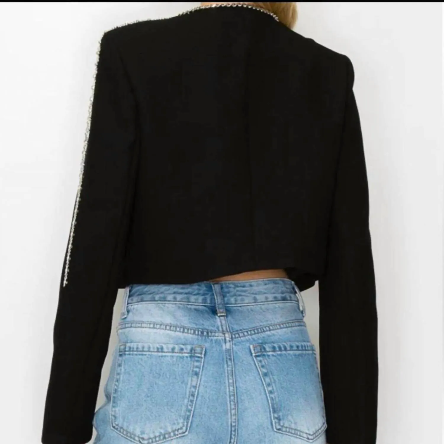 Silver Chain Crop Blazer In Black